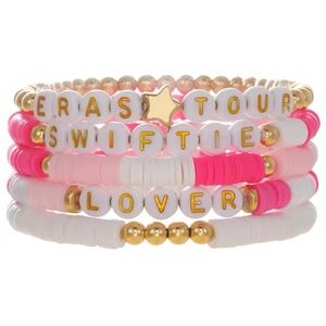 Taylor Swift themed bracelets | 5 Pieces | Pink/White & Gold | TS